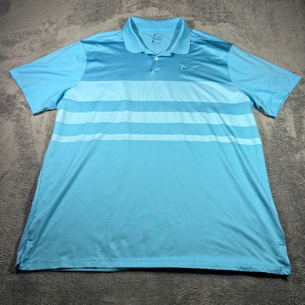 Nike Dri-FIT Mens XL Blue Thick Striped Short Sleeve Golf Polo Shirt Mens XL